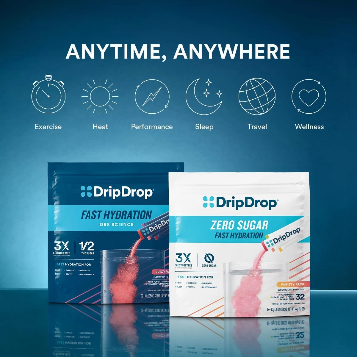 DripDrop Hydration Packets - Watermelon - Single Serve Electrolytes Powder Drink Mix - Non-GMO, Gluten Free, Vegan - 32 Sticks