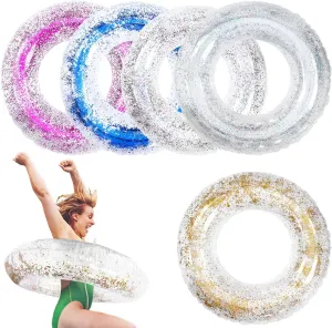 Droutti 5 Pcs 33 Inch Inflatable Pool Float Swimming Rings Confetti Glitter Inner Tubes Transparent Swimming Ring for Kids Adults Pool Beach Vacation Party Supplies