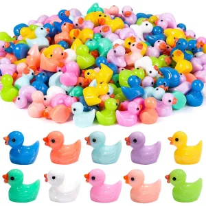 DULEFUN 200pcs Little Ducks 10 Colors Small Duck Figures Mini Resin Ducks Plastic Small Miniature Ducks Bulk for Dollhouse Decor Micro Fairy Garden Landscape Aquarium Small Toys