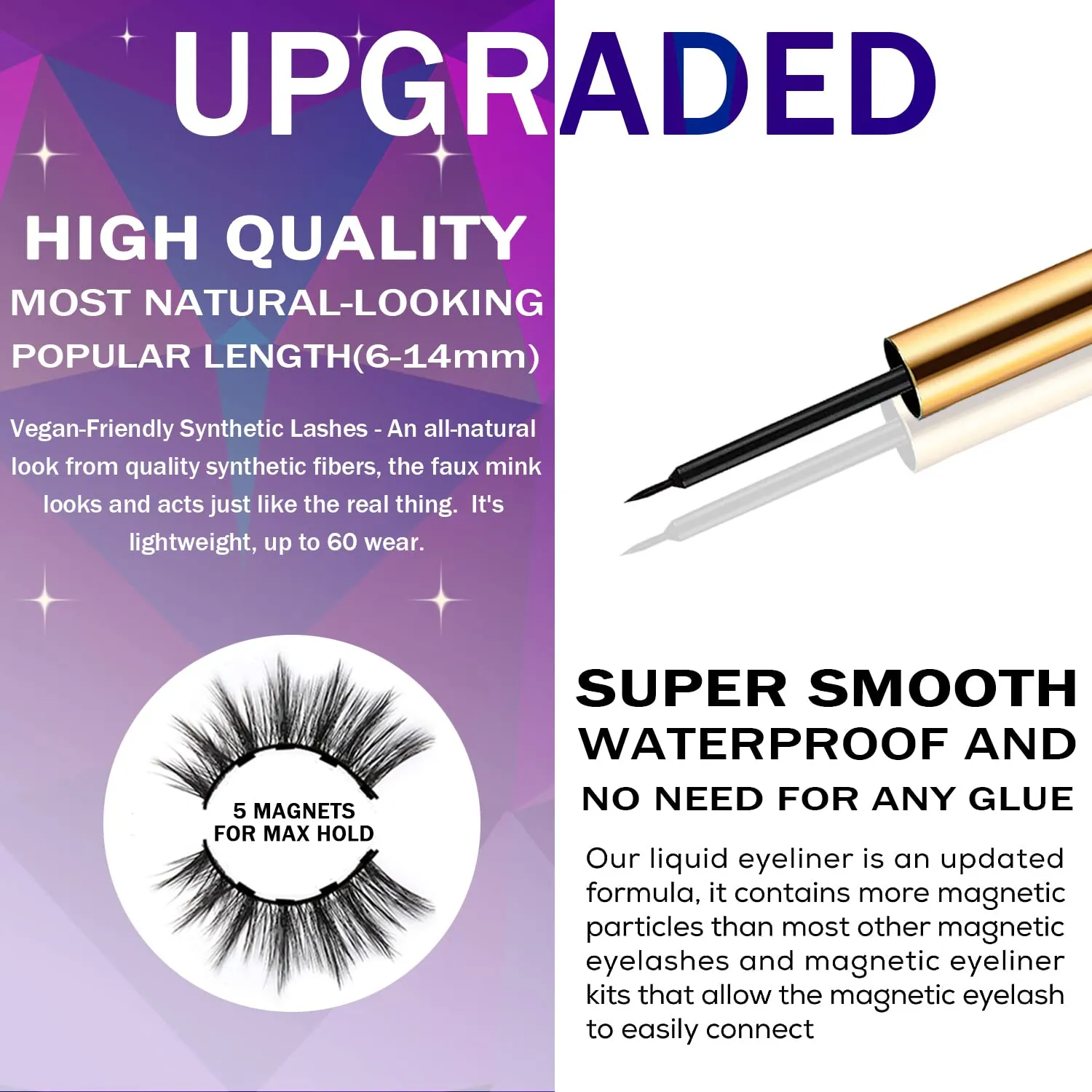 DUOERLA Magnetic Eyelashes Magnetic Lashes 3D Cat Eye Luxury Volume Curl with Eyeliner Kit,Upgraded Long Lasting,Reusable,Easy,Vegan & Cruelty Free 10 Pairs with Applicator,