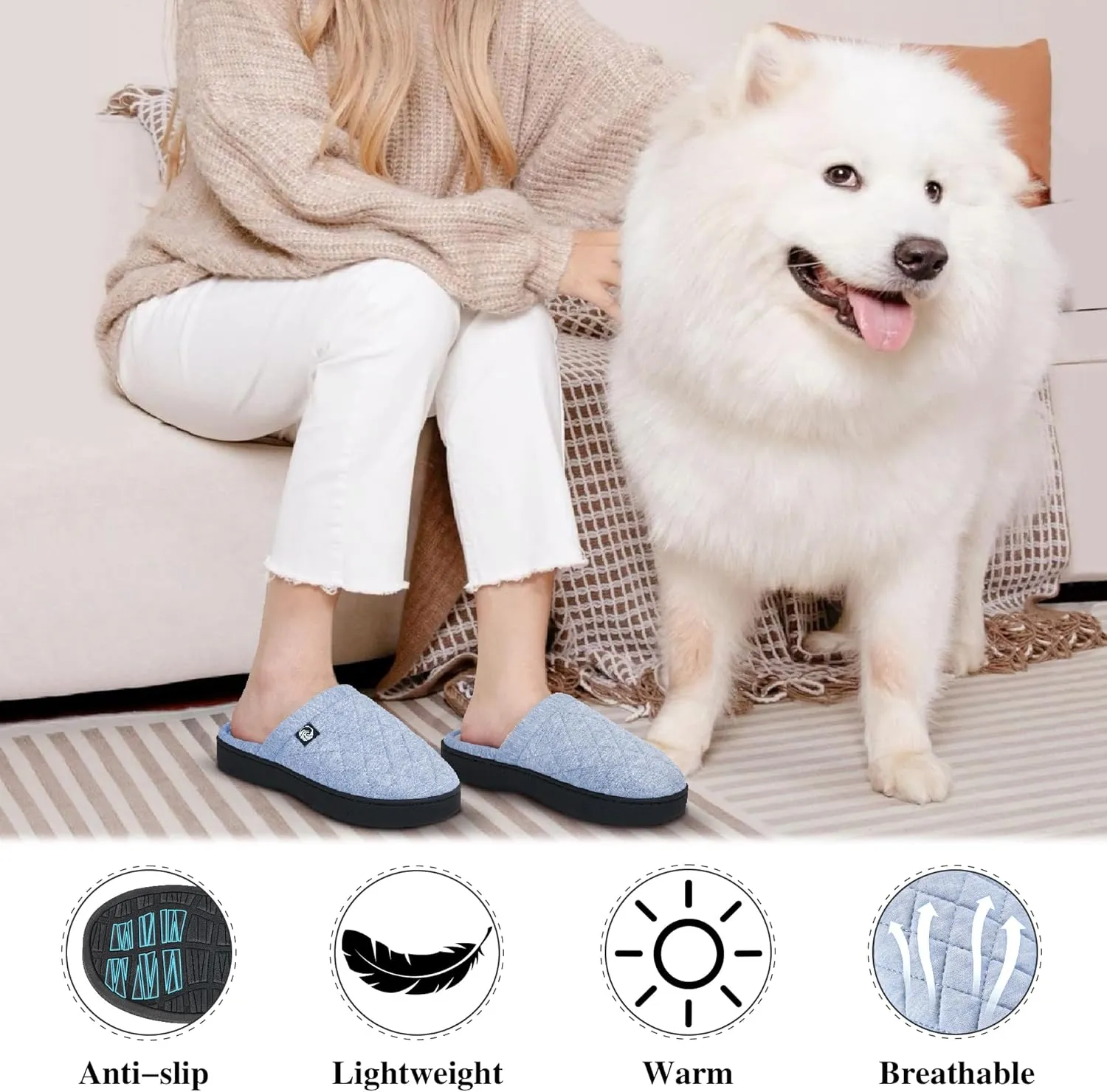 Ecetana Women's & Men's Memory Foam Bedroom Slippers - Comfortable Fuzzy Indoor/Outdoor House Shoes