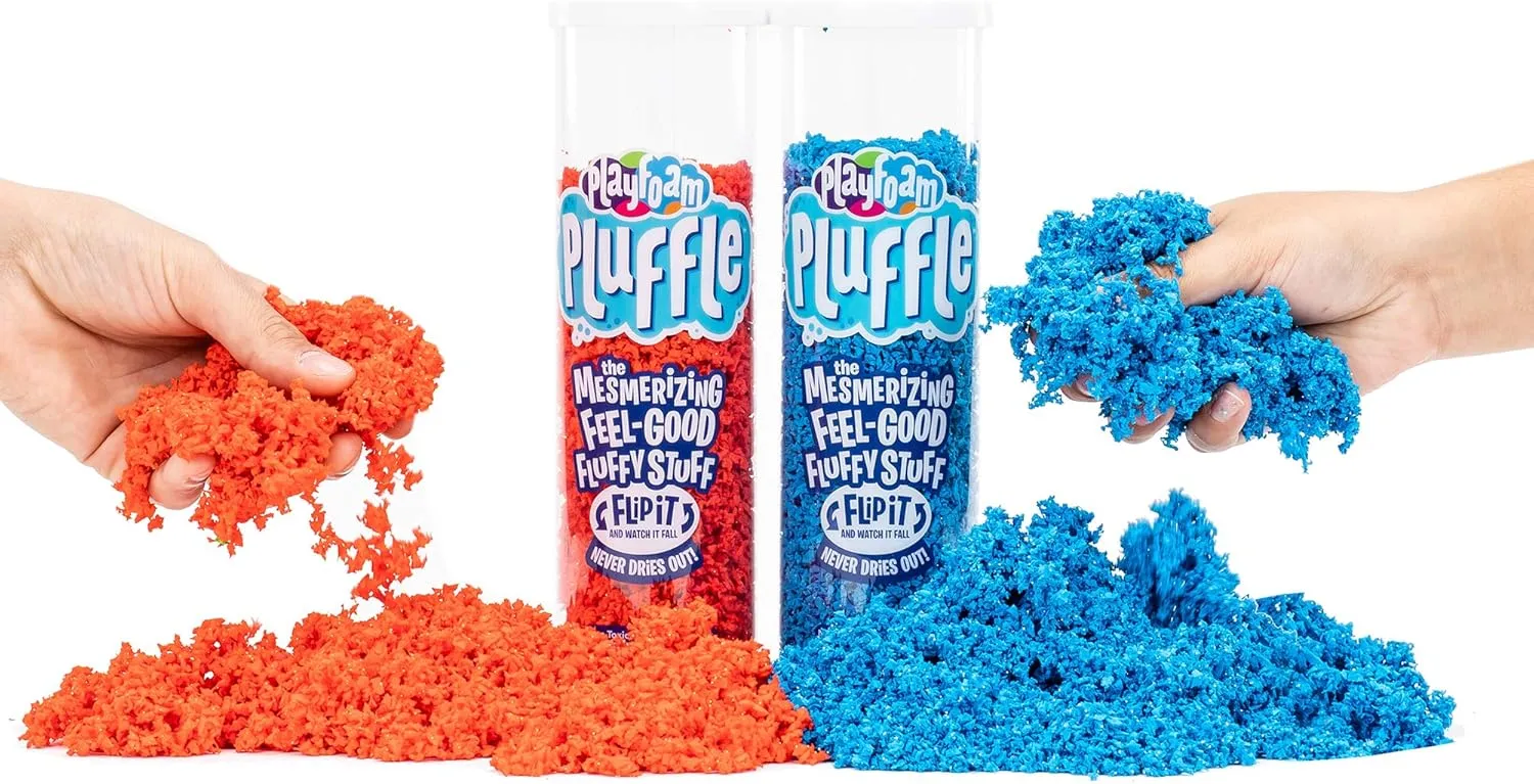 Educational Insights Pluffle® 2-Pack Red & Blue - Sensory Bin Foam Set, No Mess Alternative to Sand Toys & Slime for Toddlers, Fun Sensory Table Filler for Home or Classroom, Gift for Kids Ages 3 