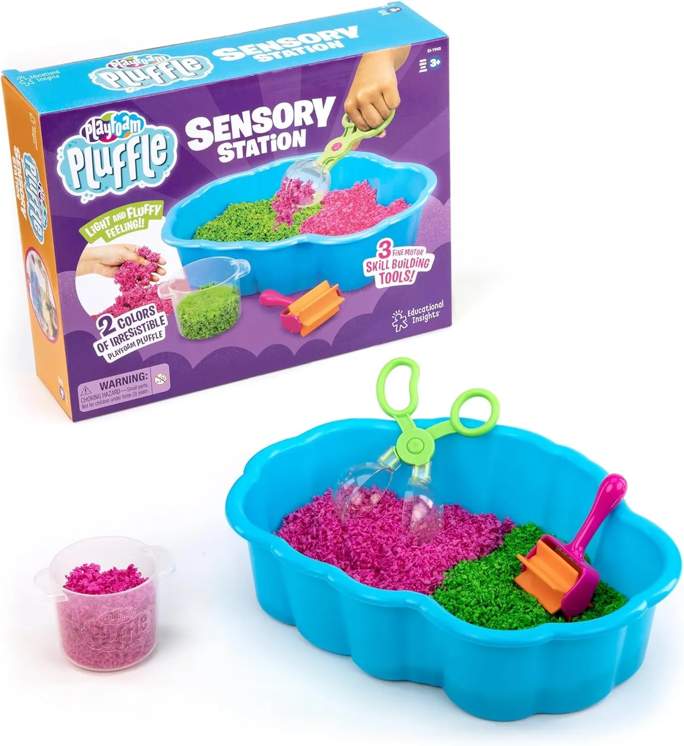 Educational Insights Pluffle® Sensory Station - Sensory Bin Foam Set, No Mess Alternative to Sand Toys & Slime for Toddlers, Fun Sensory Table Filler for Home or Classroom, Gift for Kids Ages 3 