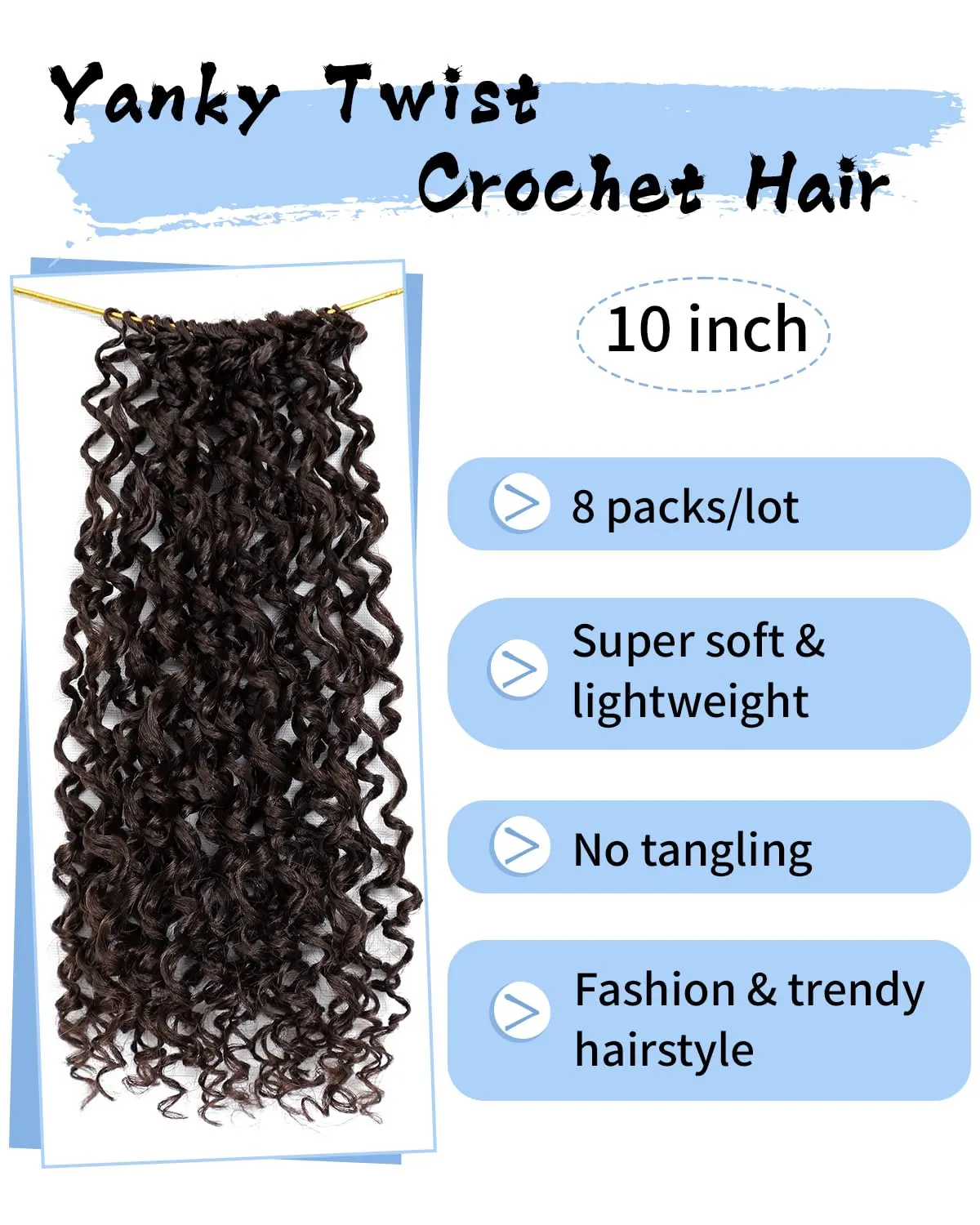 Eerya 10 Inch Yanky Twist Crochet Hair for Women 8 Packs Fluffy Prelooped Senegalese Spring Mini Yankee Yaki Twists Crochet Braids Synthetic Braiding Hair Extensions (10 inch, #4)