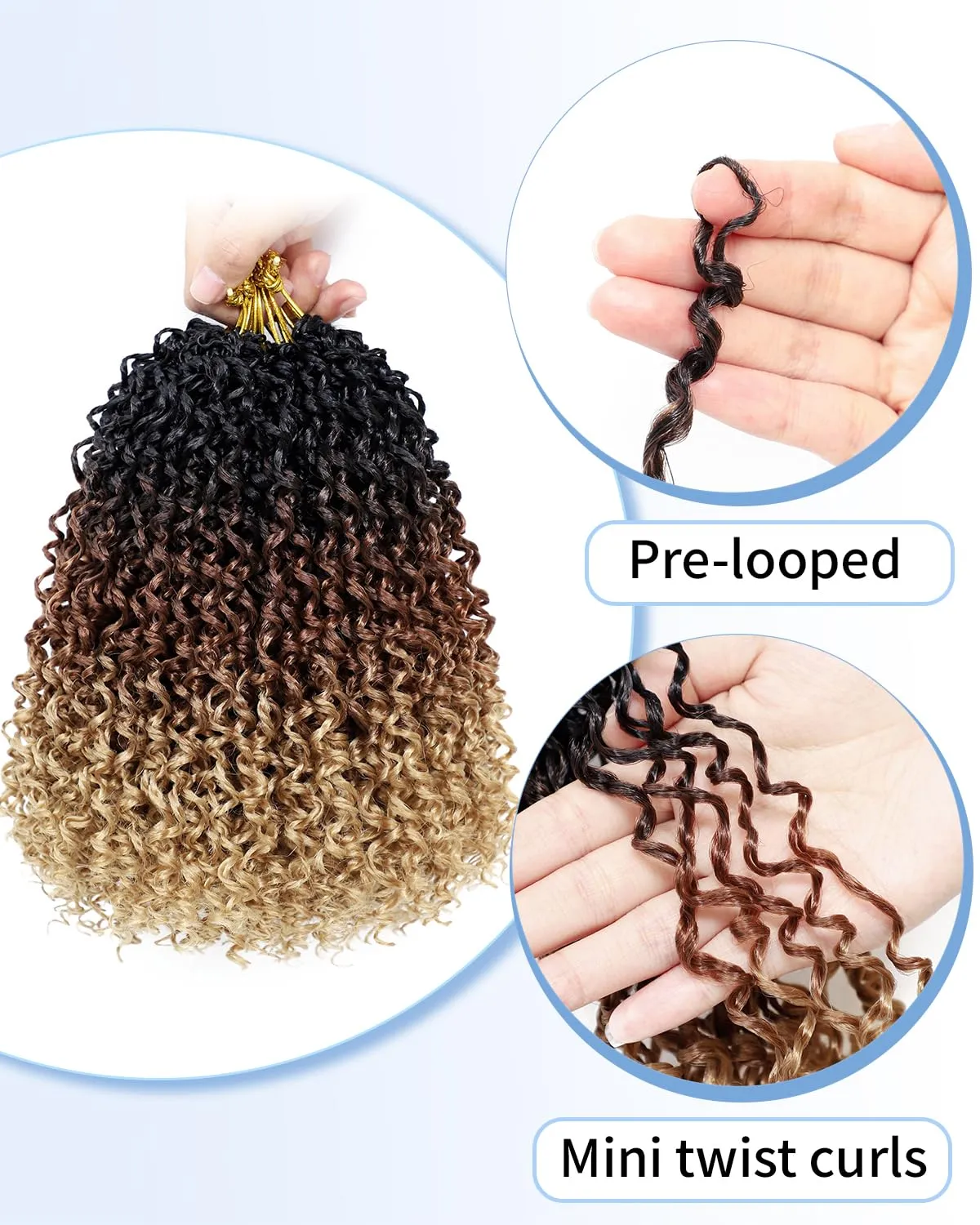 Eerya 10 Inch Yanky Twist Crochet Hair for Women 8 Packs Fluffy Prelooped Senegalese Spring Mini Yankee Yaki Twists Crochet Braids Synthetic Braiding Hair Extensions (10 inch, T1B/30/27)