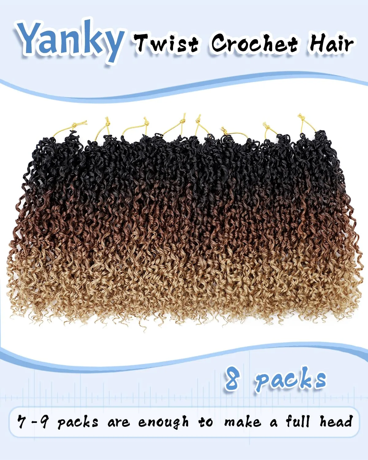 Eerya 10 Inch Yanky Twist Crochet Hair for Women 8 Packs Fluffy Prelooped Senegalese Spring Mini Yankee Yaki Twists Crochet Braids Synthetic Braiding Hair Extensions (10 inch, T1B/30/27)