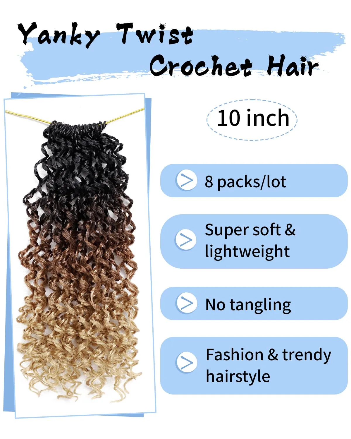 Eerya 10 Inch Yanky Twist Crochet Hair for Women 8 Packs Fluffy Prelooped Senegalese Spring Mini Yankee Yaki Twists Crochet Braids Synthetic Braiding Hair Extensions (10 inch, T1B/30/27)
