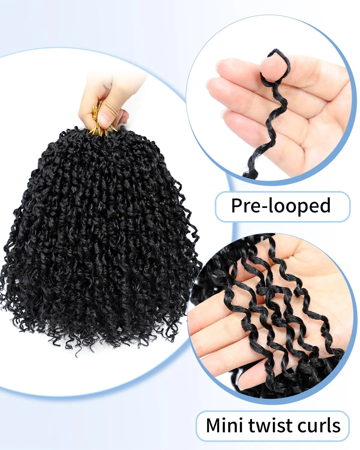 Eerya 8 Inch Yanky Twist Crochet Hair for Women 8 Packs Fluffy Prelooped Senegalese Spring Mini Yankee Yaki Twists Crochet Braids Synthetic Braiding Hair Extensions (8 inch, 1B)