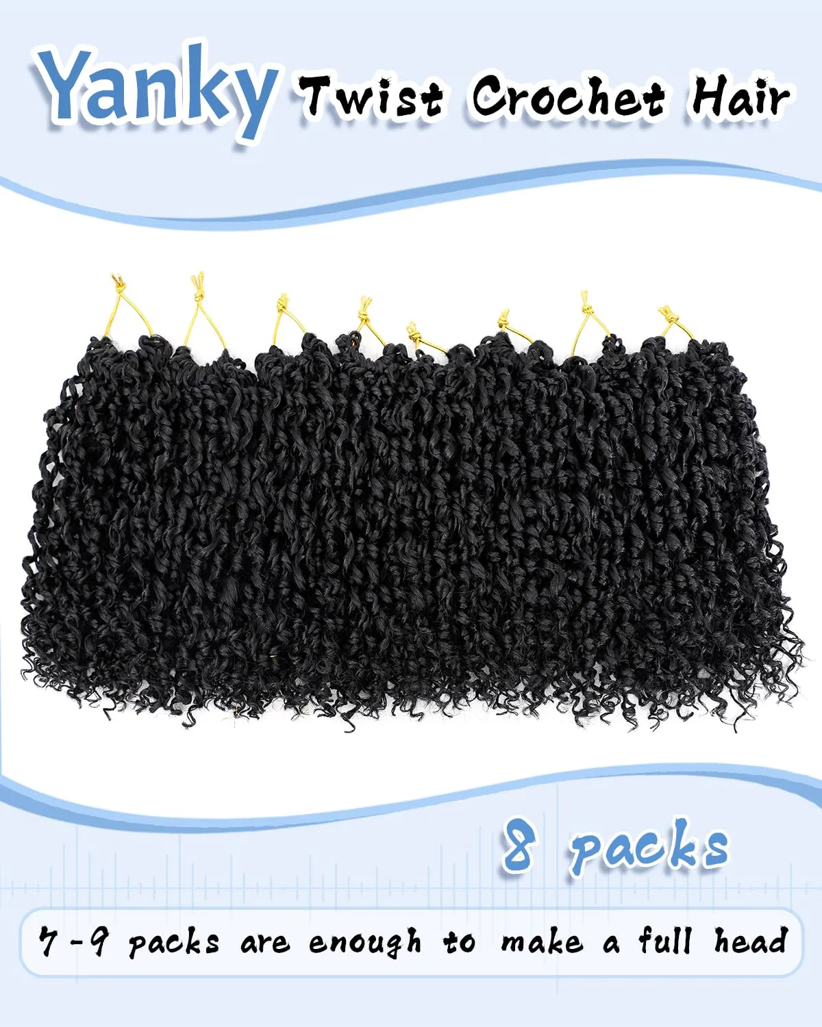 Eerya 8 Inch Yanky Twist Crochet Hair for Women 8 Packs Fluffy Prelooped Senegalese Spring Mini Yankee Yaki Twists Crochet Braids Synthetic Braiding Hair Extensions (8 inch, 1B)