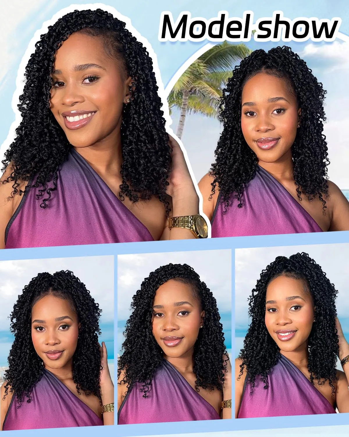 Eerya 8 Inch Yanky Twist Crochet Hair for Women 8 Packs Fluffy Prelooped Senegalese Spring Mini Yankee Yaki Twists Crochet Braids Synthetic Braiding Hair Extensions (8 inch, 1B)
