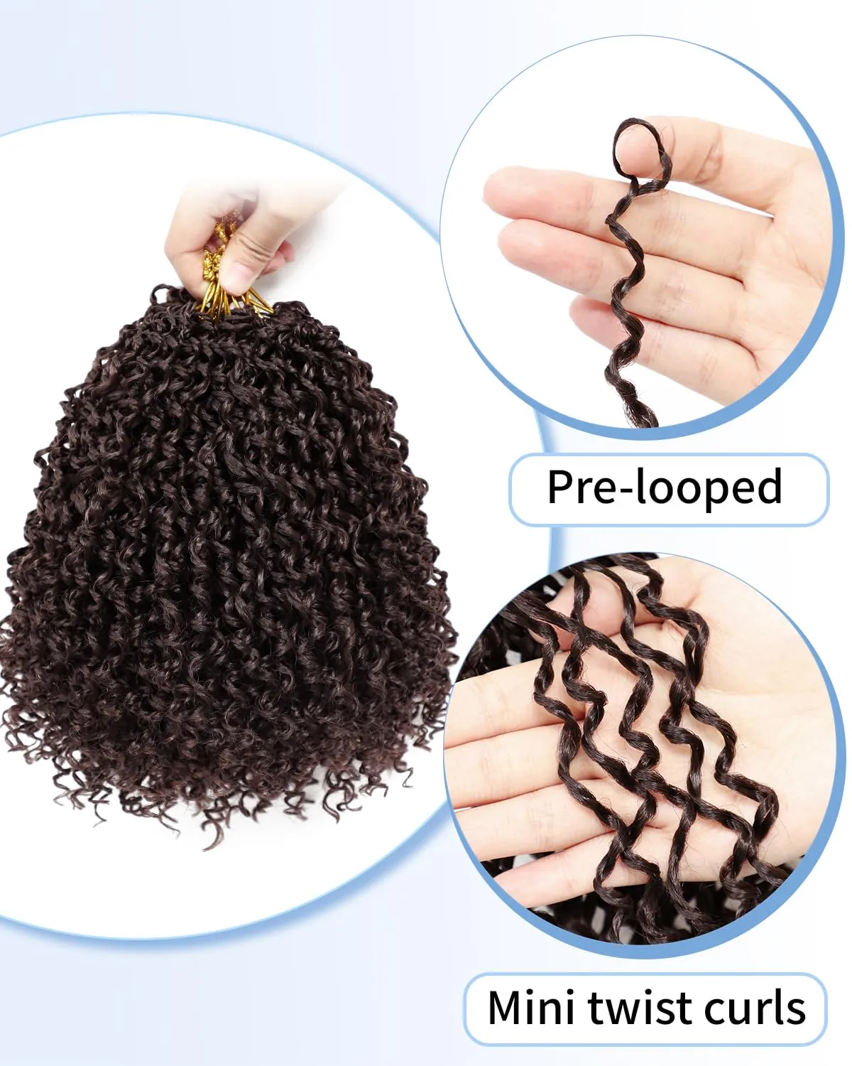 Eerya 8 Inch Yanky Twist Crochet Hair for Women 8 Packs Fluffy Prelooped Senegalese Spring Mini Yankee Yaki Twists Crochet Braids Synthetic Braiding Hair Extensions (8 inch, #4)