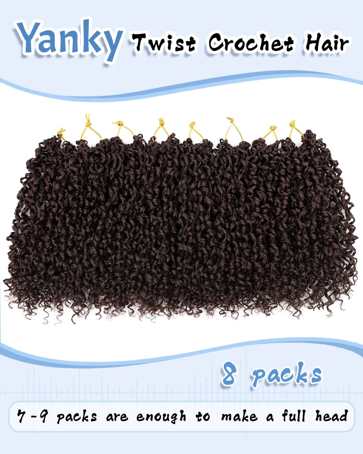 Eerya 8 Inch Yanky Twist Crochet Hair for Women 8 Packs Fluffy Prelooped Senegalese Spring Mini Yankee Yaki Twists Crochet Braids Synthetic Braiding Hair Extensions (8 inch, #4)