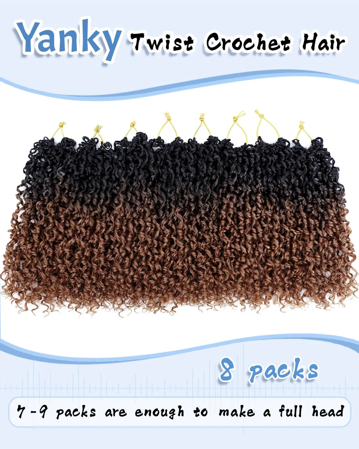 Eerya 8 Inch Yanky Twist Crochet Hair for Women 8 Packs Fluffy Prelooped Senegalese Spring Mini Yankee Yaki Twists Crochet Braids Synthetic Braiding Hair Extensions (8 inch, OT30)