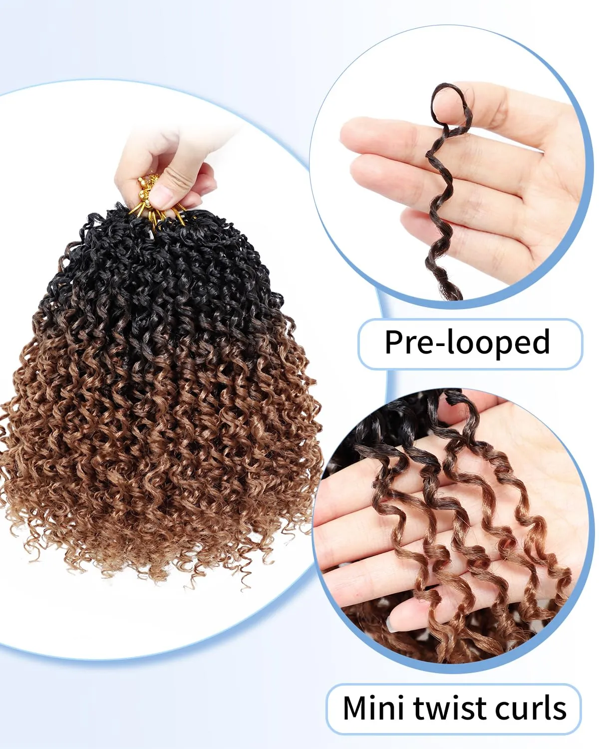 Eerya 8 Inch Yanky Twist Crochet Hair for Women 8 Packs Fluffy Prelooped Senegalese Spring Mini Yankee Yaki Twists Crochet Braids Synthetic Braiding Hair Extensions (8 inch, OT30)
