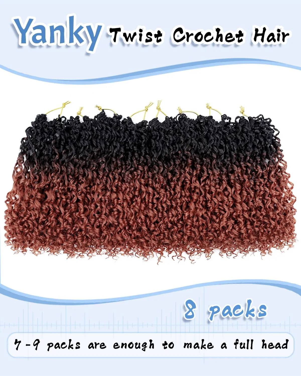 Eerya 8 Inch Yanky Twist Crochet Hair for Women 8 Packs Fluffy Prelooped Senegalese Spring Mini Yankee Yaki Twists Crochet Braids Synthetic Braiding Hair Extensions (8 inch, OT350)