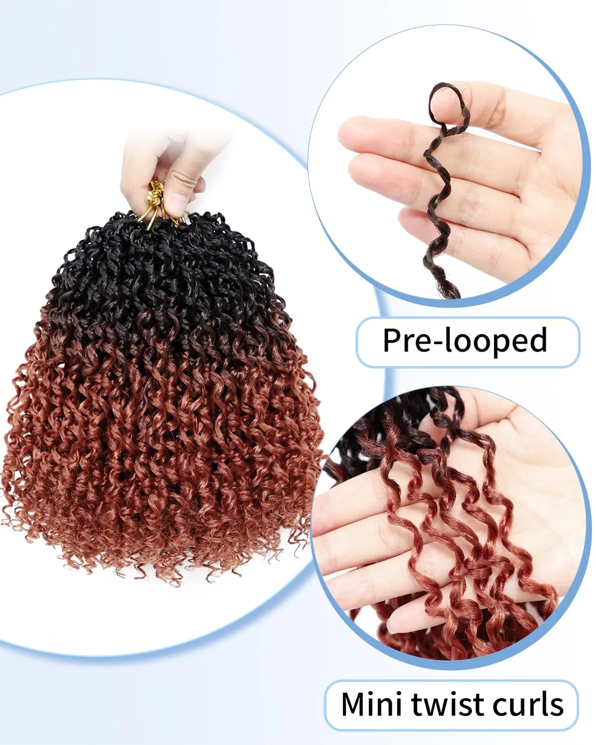 Eerya 8 Inch Yanky Twist Crochet Hair for Women 8 Packs Fluffy Prelooped Senegalese Spring Mini Yankee Yaki Twists Crochet Braids Synthetic Braiding Hair Extensions (8 inch, OT350)