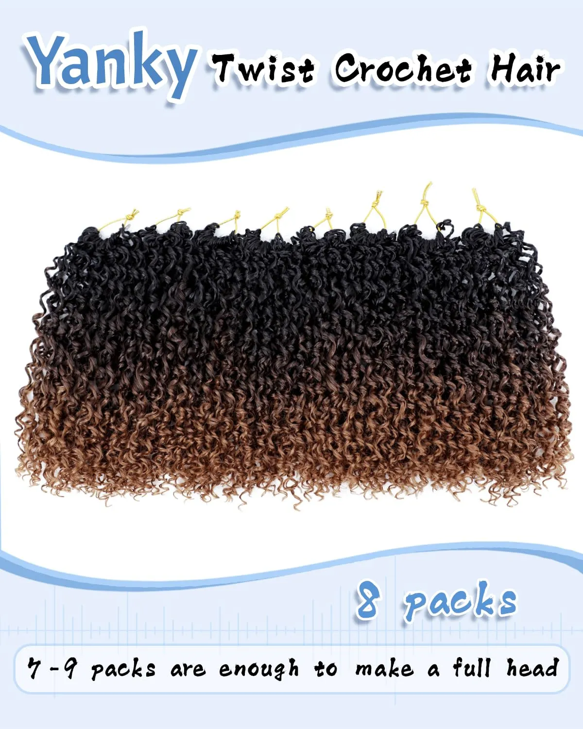 Eerya 8 Inch Yanky Twist Crochet Hair for Women 8 Packs Fluffy Prelooped Senegalese Spring Mini Yankee Yaki Twists Crochet Braids Synthetic Braiding Hair Extensions (8 inch, T1B/4/30)