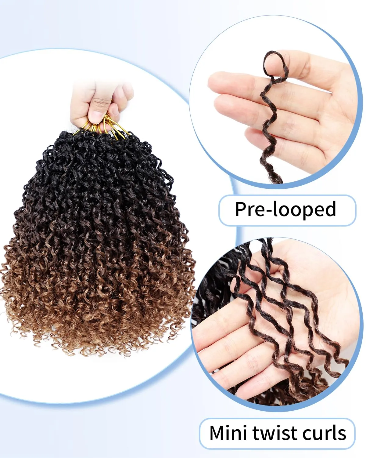 Eerya 8 Inch Yanky Twist Crochet Hair for Women 8 Packs Fluffy Prelooped Senegalese Spring Mini Yankee Yaki Twists Crochet Braids Synthetic Braiding Hair Extensions (8 inch, T1B/4/30)
