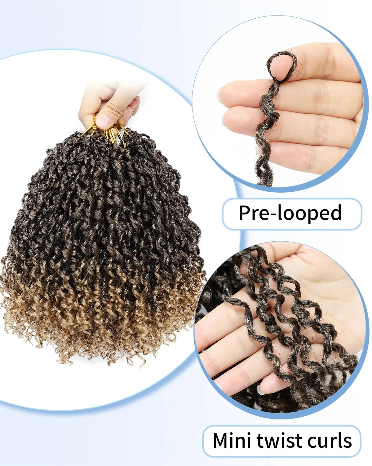 Eerya 8 Inch Yanky Twist Crochet Hair for Women 8 Packs Fluffy Prelooped Senegalese Spring Mini Yankee Yaki Twists Crochet Braids Synthetic Braiding Hair Extensions (8 inch, T27)