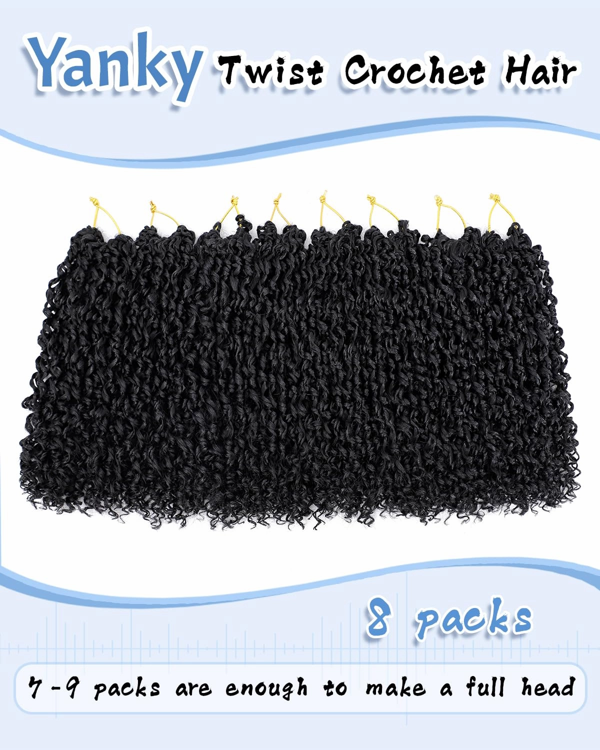 Eerya 10 Inch Yanky Twist Crochet Hair for Women 8 Packs Fluffy Prelooped Senegalese Spring Mini Yankee Yaki Twists Crochet Braids Synthetic Braiding Hair Extensions (10 inch, 1B)