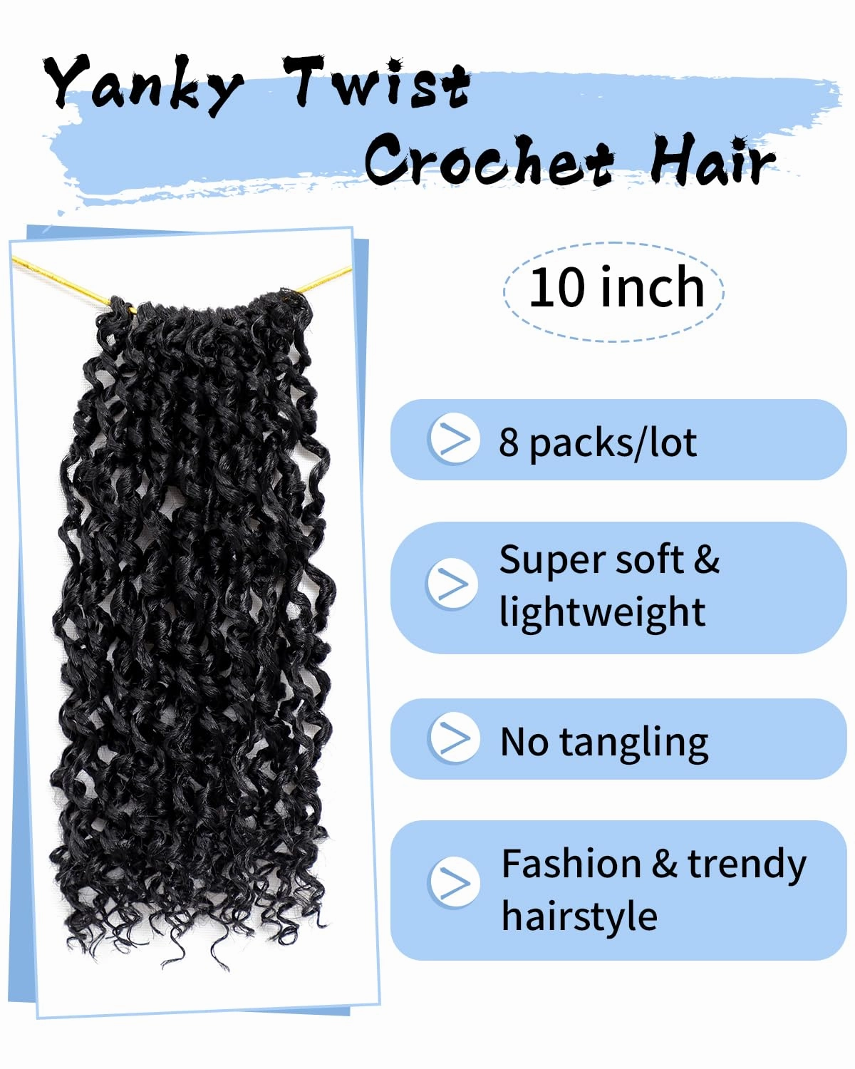Eerya 10 Inch Yanky Twist Crochet Hair for Women 8 Packs Fluffy Prelooped Senegalese Spring Mini Yankee Yaki Twists Crochet Braids Synthetic Braiding Hair Extensions (10 inch, 1B)
