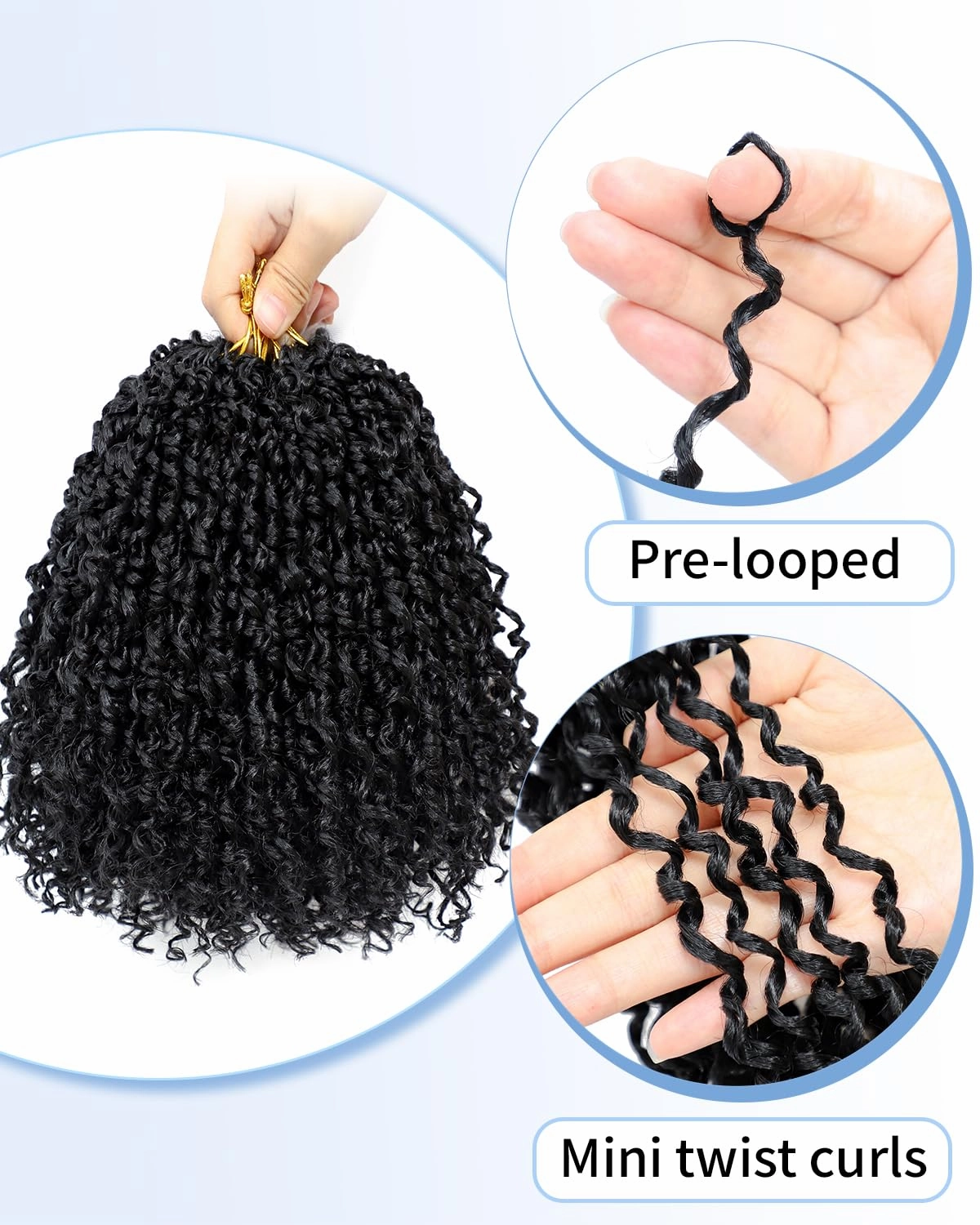 Eerya 10 Inch Yanky Twist Crochet Hair for Women 8 Packs Fluffy Prelooped Senegalese Spring Mini Yankee Yaki Twists Crochet Braids Synthetic Braiding Hair Extensions (10 inch, 1B)