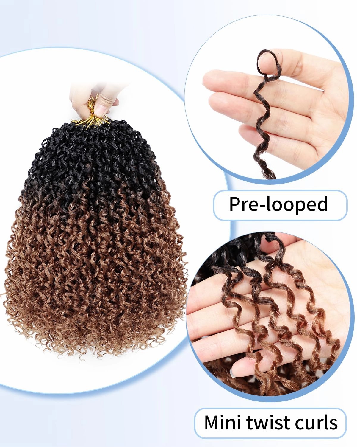 Eerya 10 Inch Yanky Twist Crochet Hair for Women 8 Packs Fluffy Prelooped Senegalese Spring Mini Yankee Yaki Twists Crochet Braids Synthetic Braiding Hair Extensions (10 inch, OT30)