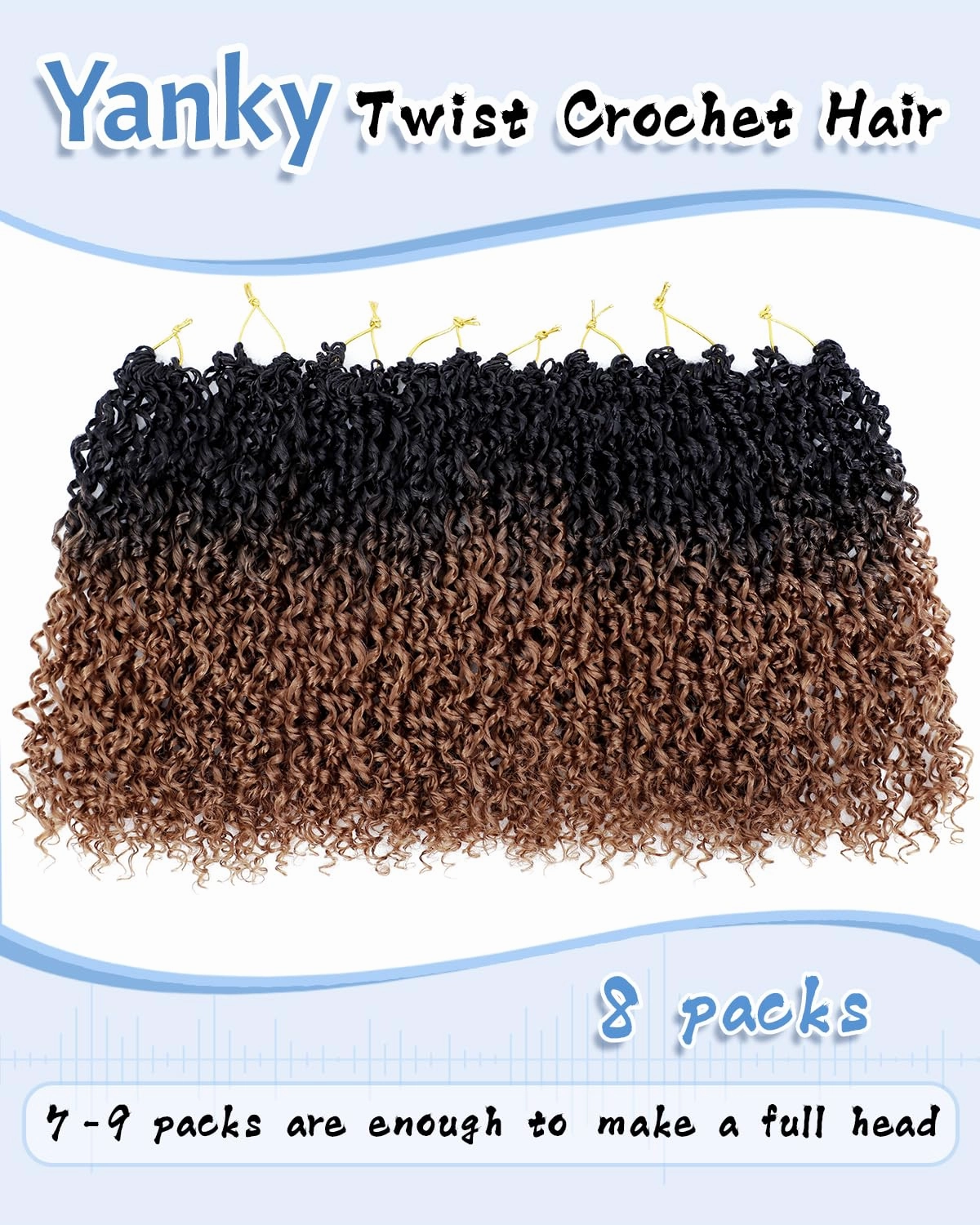 Eerya 10 Inch Yanky Twist Crochet Hair for Women 8 Packs Fluffy Prelooped Senegalese Spring Mini Yankee Yaki Twists Crochet Braids Synthetic Braiding Hair Extensions (10 inch, OT30)