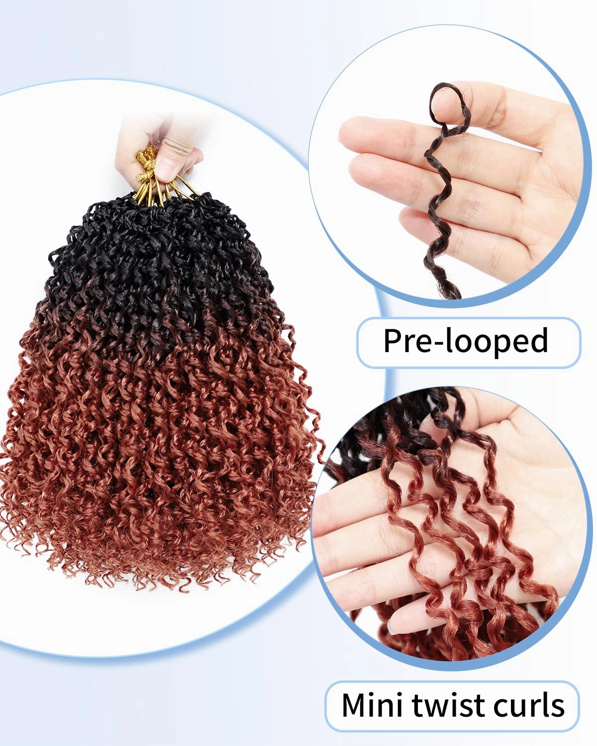 Eerya 10 Inch Yanky Twist Crochet Hair for Women 8 Packs Fluffy Prelooped Senegalese Spring Mini Yankee Yaki Twists Crochet Braids Synthetic Braiding Hair Extensions (10 inch, OT350)