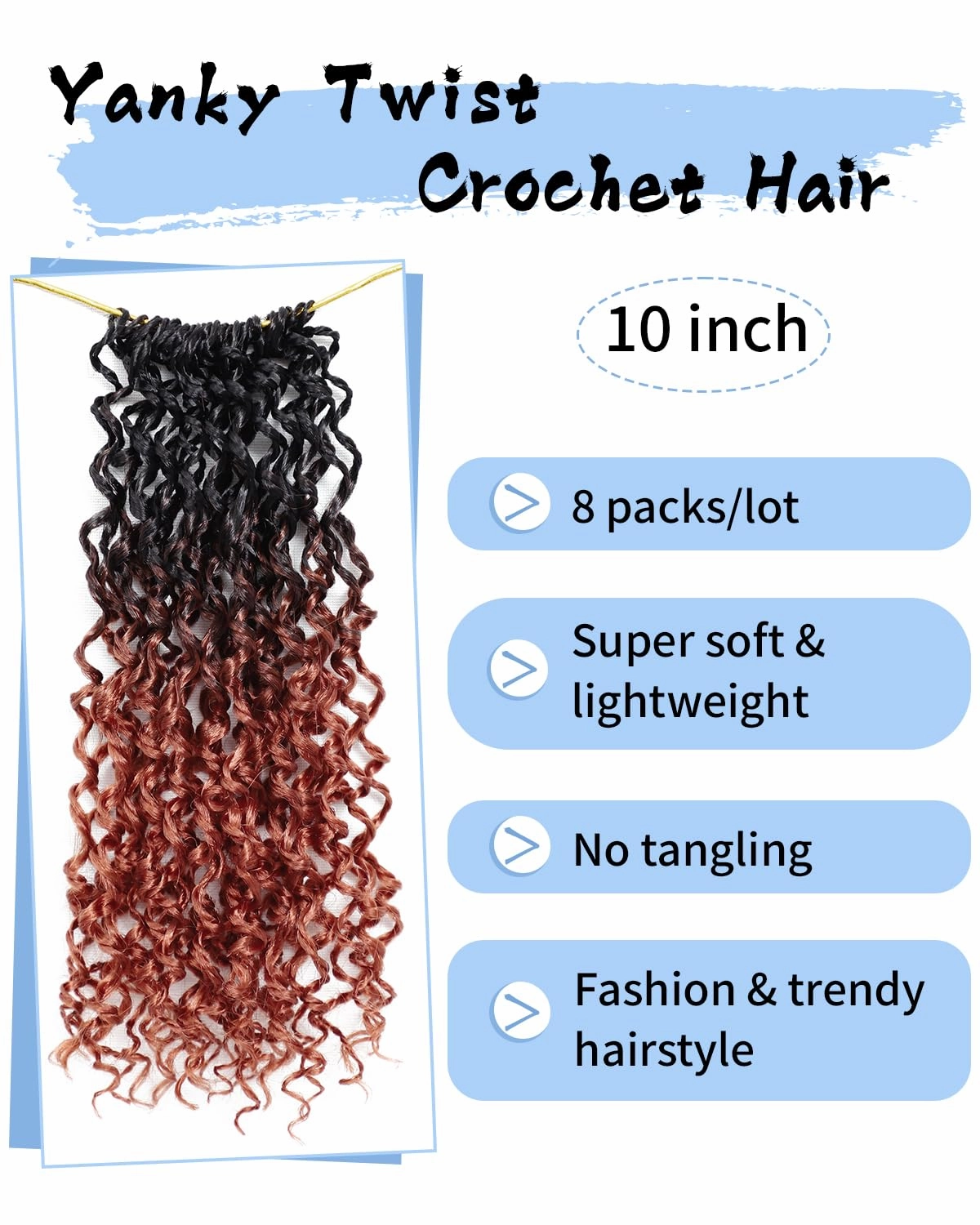 Eerya 10 Inch Yanky Twist Crochet Hair for Women 8 Packs Fluffy Prelooped Senegalese Spring Mini Yankee Yaki Twists Crochet Braids Synthetic Braiding Hair Extensions (10 inch, OT350)