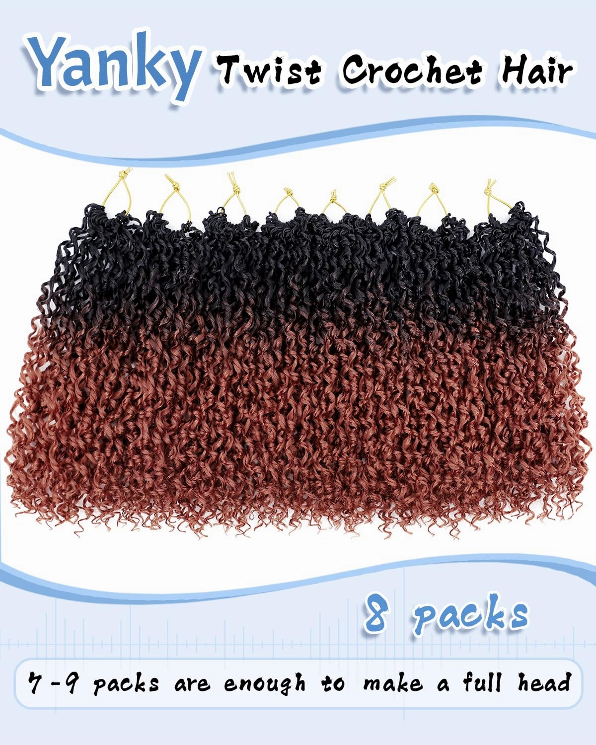 Eerya 10 Inch Yanky Twist Crochet Hair for Women 8 Packs Fluffy Prelooped Senegalese Spring Mini Yankee Yaki Twists Crochet Braids Synthetic Braiding Hair Extensions (10 inch, OT350)