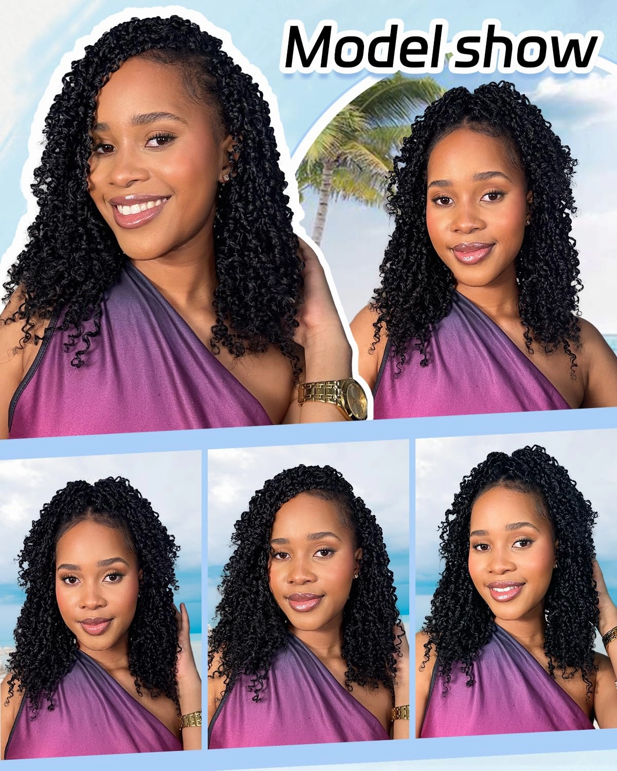Eerya 10 Inch Yanky Twist Crochet Hair for Women 8 Packs Fluffy Prelooped Senegalese Spring Mini Yankee Yaki Twists Crochet Braids Synthetic Braiding Hair Extensions (10 inch, T27)