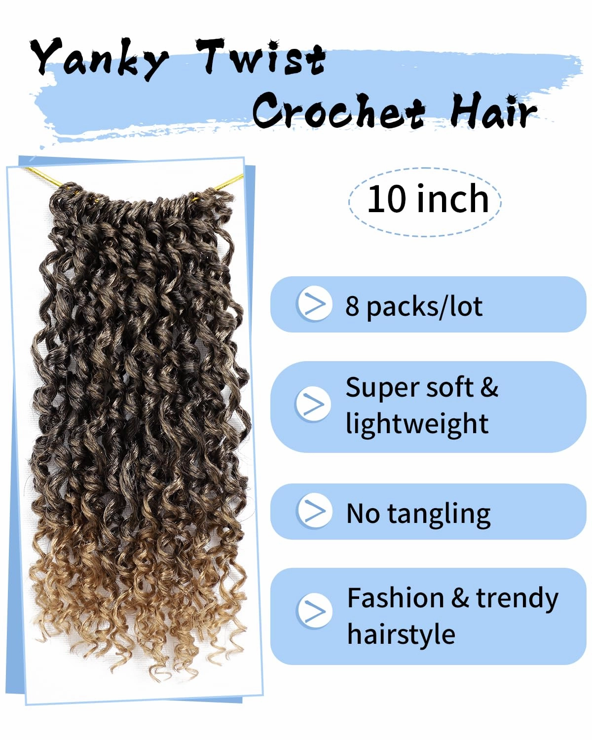 Eerya 10 Inch Yanky Twist Crochet Hair for Women 8 Packs Fluffy Prelooped Senegalese Spring Mini Yankee Yaki Twists Crochet Braids Synthetic Braiding Hair Extensions (10 inch, T27)