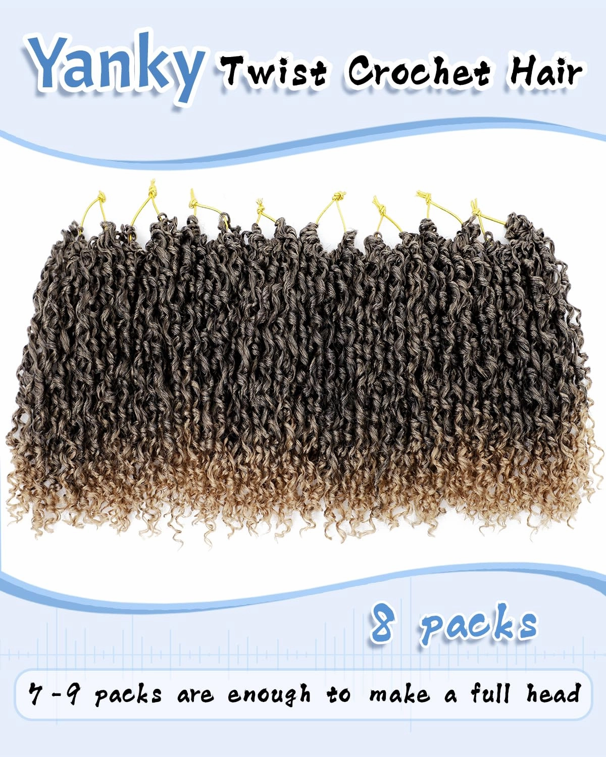 Eerya 10 Inch Yanky Twist Crochet Hair for Women 8 Packs Fluffy Prelooped Senegalese Spring Mini Yankee Yaki Twists Crochet Braids Synthetic Braiding Hair Extensions (10 inch, T27)