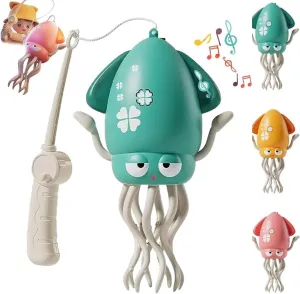 Electric Dancing Octopus Toy, Electric Automatic Obstacle Avoidance Octopus, Crazy 8-Leg Action Octopus with Smart Obstacle Avoidance, Auto Avoid Crawling Dancing Toy (Green,Fishing Rod)
