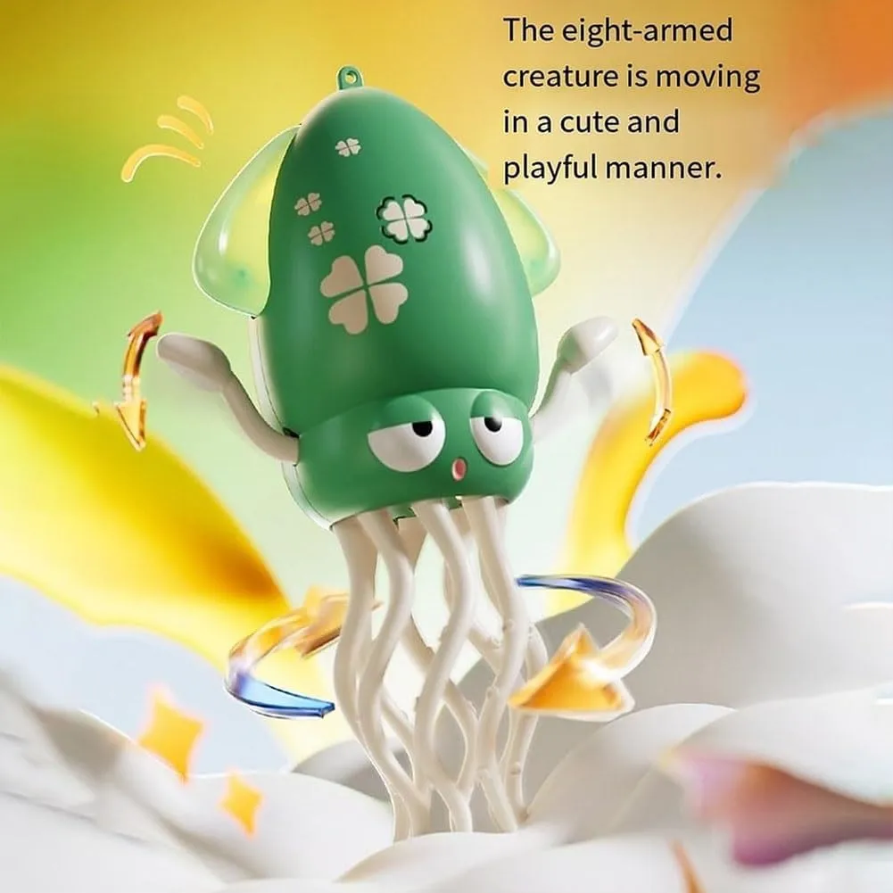 Electric Dancing Octopus Toy, Electric Automatic Obstacle Avoidance Octopus, Crazy 8-Leg Action Octopus with Smart Obstacle Avoidance, Auto Avoid Crawling Dancing Toy (Green,Fishing Rod)