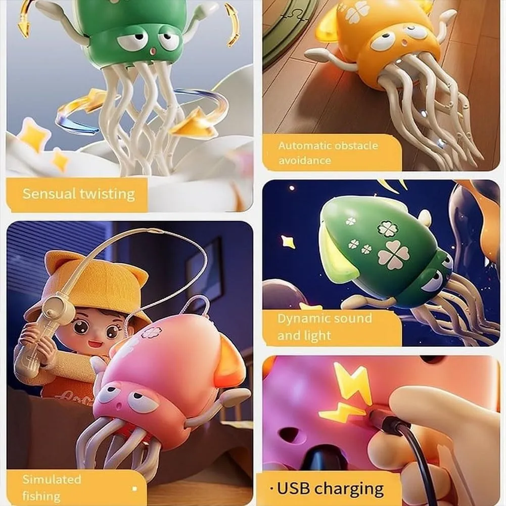 Electric Dancing Octopus Toy, Electric Automatic Obstacle Avoidance Octopus, Crazy 8-Leg Action Octopus with Smart Obstacle Avoidance, Auto Avoid Crawling Dancing Toy (Green,Fishing Rod)
