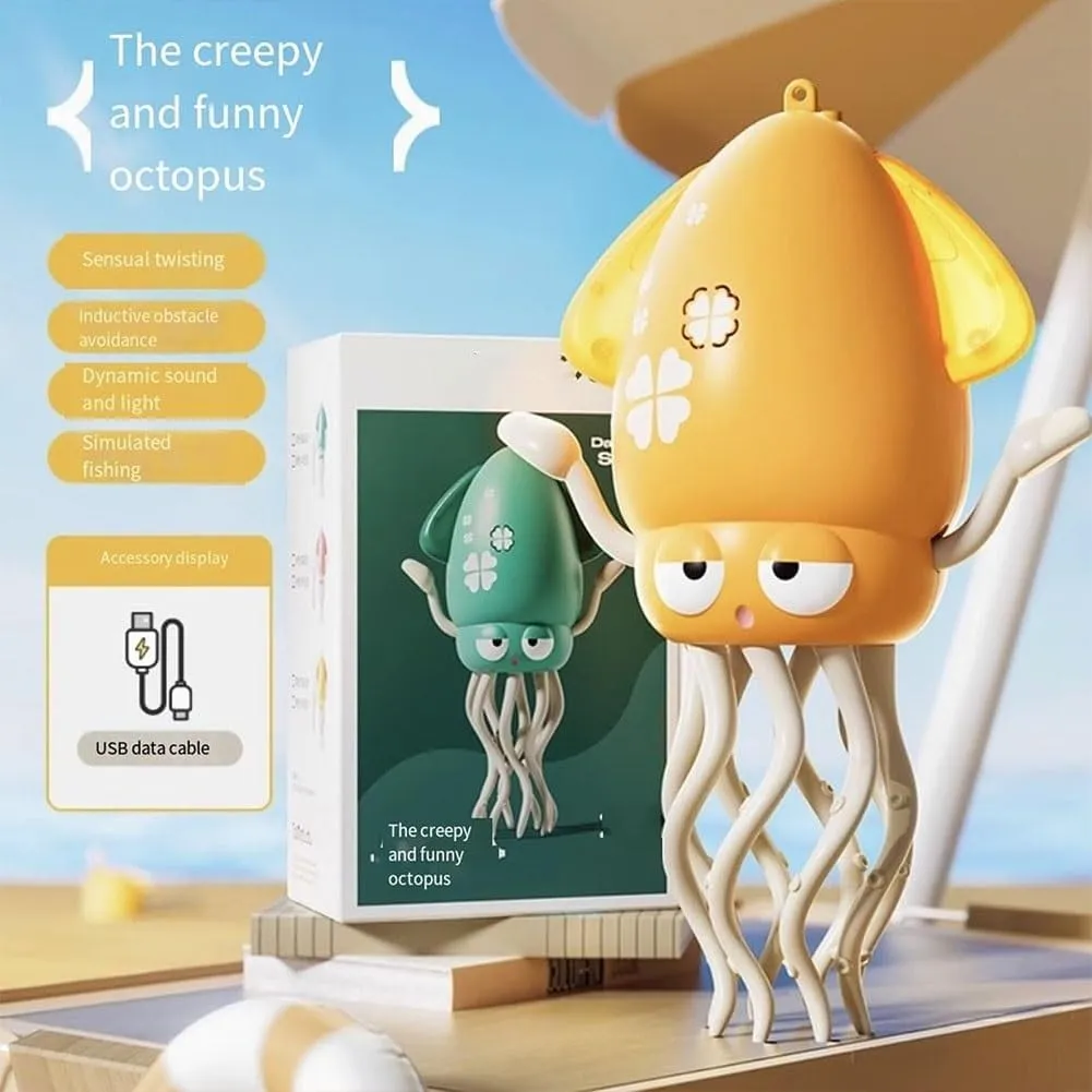Electric Dancing Octopus Toy, Electric Automatic Obstacle Avoidance Octopus, Crazy 8-Leg Action Octopus with Smart Obstacle Avoidance, Auto Avoid Crawling Dancing Toy (Green,Fishing Rod)