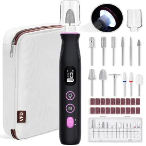 Electric Nail Drill, Cordless 2000 mAh Rechargeable Portable Nail File 12 in 1 Kit for Thick Toenails, 10 Speeds Nail Dril Machine Professional Manicure Pedicure for Hand Natural Nails Care (Black)