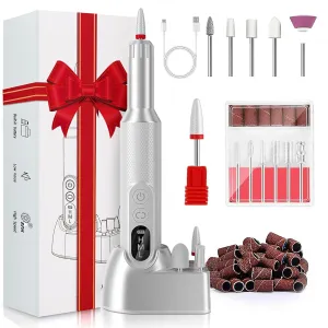 Electric Nail Drill Drill para Uñas Profesional Portable Electric File Machine with 10 Attachments & 10 Sanding Bands Drill for Nails Kit for Acrylic Toe Nail Grinder for Thick Toenails (White)