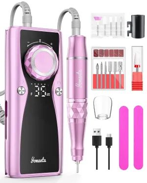 Electric Nail Drill Professional Kit: 35,000 RPM USB Rechargeable Efile Nail Drill Nail File with 12 Bits for Polishing Gel/Acrylic Nails- Portable Manicure Tool Set for Salon/Home-Rose Gold