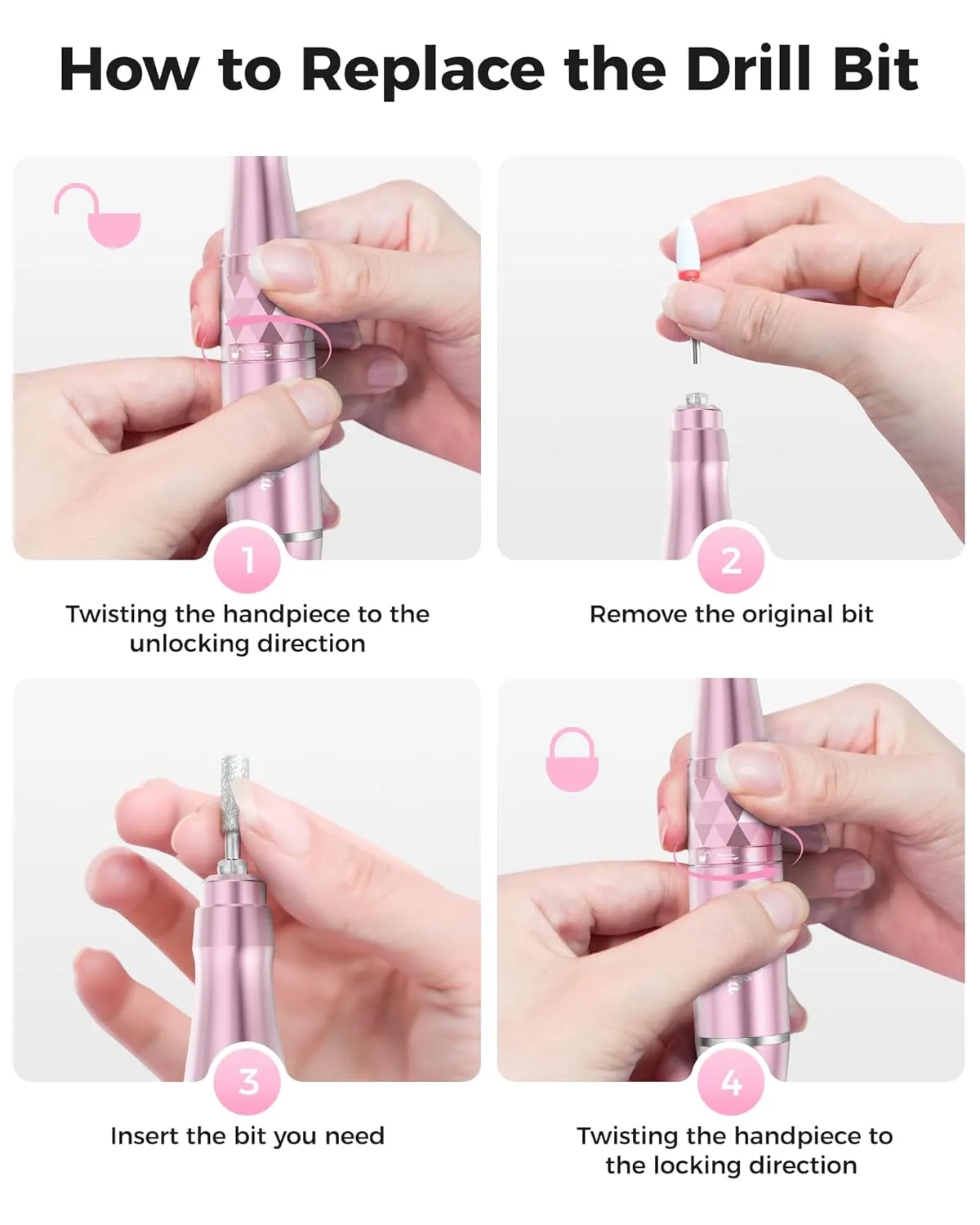 Electric Nail Drill Professional Kit: 35,000 RPM USB Rechargeable Efile Nail Drill Nail File with 12 Bits for Polishing Gel/Acrylic Nails- Portable Manicure Tool Set for Salon/Home-Rose Gold
