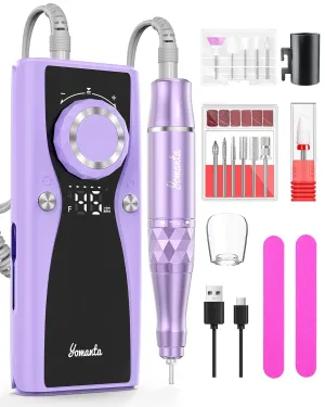 Electric Nail Drill Professional Kit: 45,000 RPM USB Rechargeable Efile Nail Drill Nail File with 12 Bits for Polishing Gel/Acrylic Nails- Portable Manicure Tool Set for Salon/Home-Light Purple
