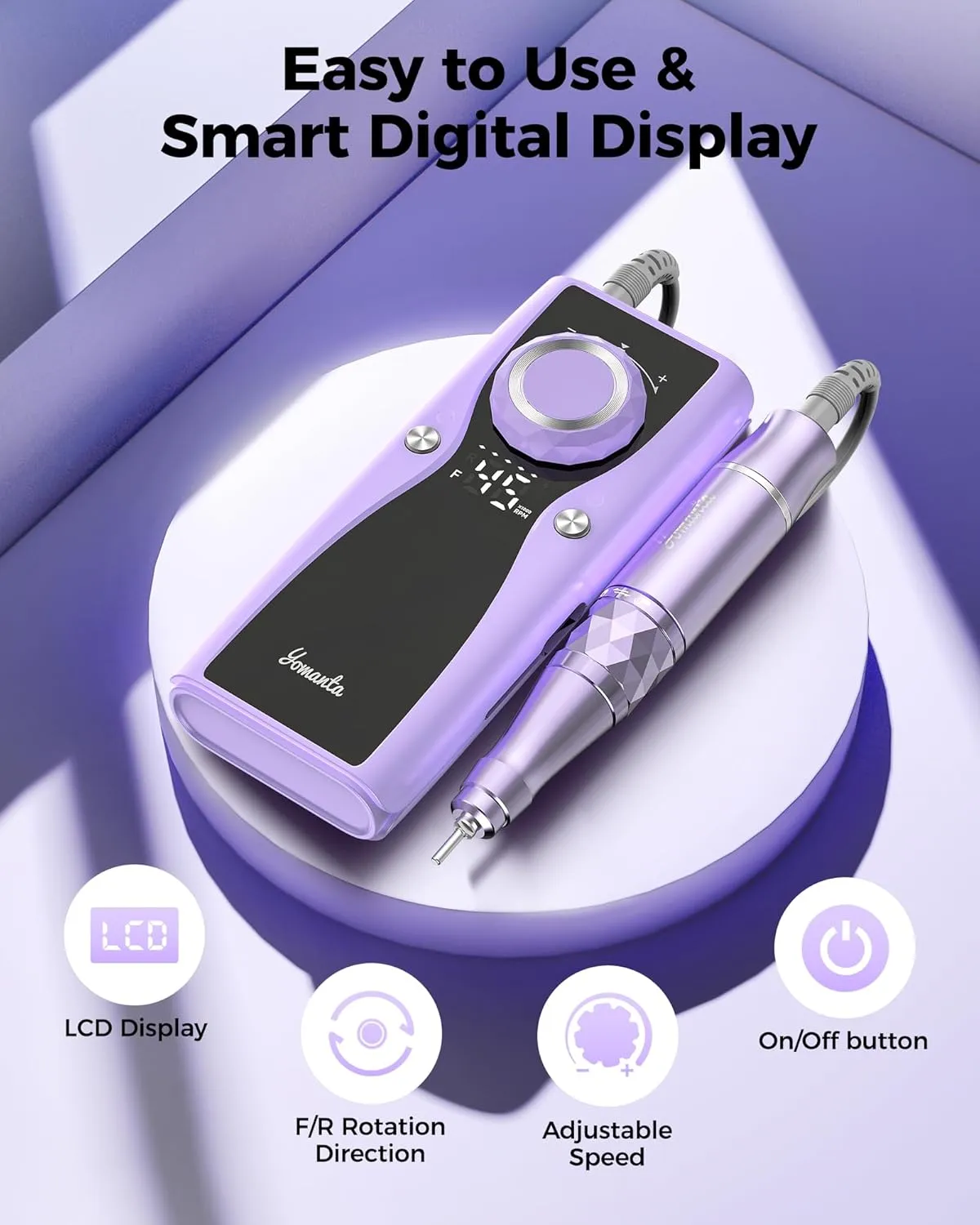 Electric Nail Drill Professional Kit: 45,000 RPM USB Rechargeable Efile Nail Drill Nail File with 12 Bits for Polishing Gel/Acrylic Nails- Portable Manicure Tool Set for Salon/Home-Light Purple