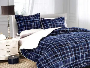 Elegant Comfort Softest, Coziest Heavy Weight Plaid Pattern Micromink Sherpa-Backing Premium Quality Down Down Alternative Micro-Suede 2-Piece Reversible Comforter Set, Twin/Twin XL, Navy Blue