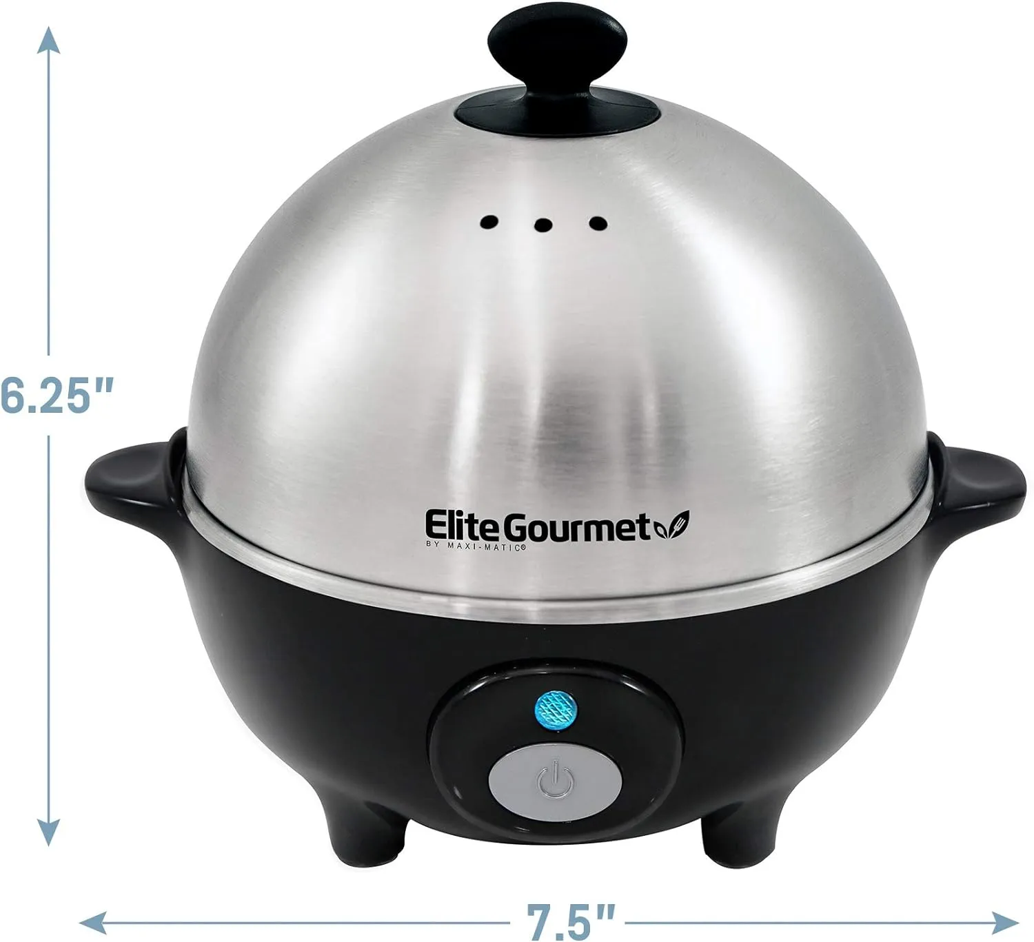 Elite Gourmet EGC-508 Rapid Egg Cooker, 7 Easy-To-Peel, Hard, Medium, Soft Boiled Eggs, Poacher, Omelet Maker, Auto Shut-Off, Alarm, 16-Recipe Booklet, Stainless Steel