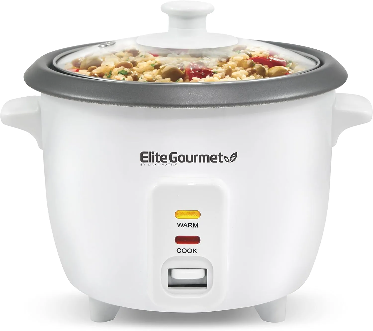 Elite Gourmet ERC-006NST# Electric Rice Cooker with Non Stick Inner Pot Makes Soups, Stews, Grains, Cereals, Keep Warm Feature, 6 Cups, White
