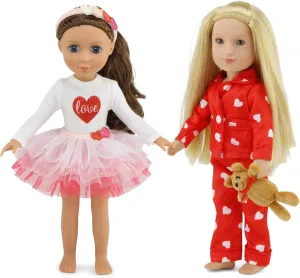 Emily Rose 14 Inch Fashion Doll Clothes - 6-PC Red/White Clothing Bundle. Including Tutu Set & PJ Pajamas Gift Set with Teddy Bear USA Business