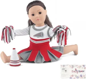 Emily Rose 18 Inch Doll Clothes 5-PC Cheer Cheerleader Uniform Outfit Gift Set - Includes Dress, T-Shirt Tee and Cheerleading Accessories | Doll NOT Included | USA Business