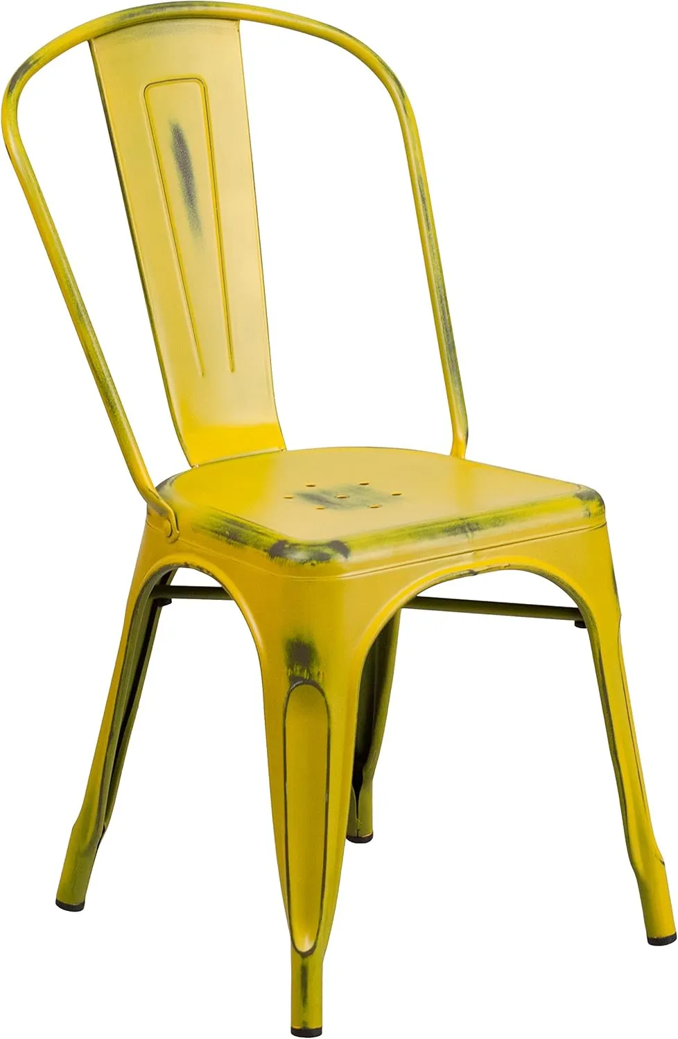 EMMA   OLIVER Commercial Grade Distressed Yellow Metal Indoor-Outdoor Stackable Chair